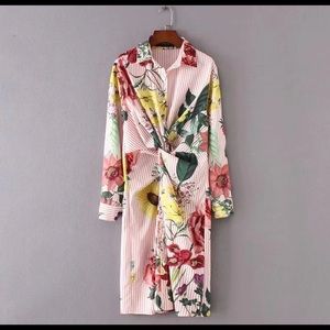 Vadim women vintage floral striped long shirts